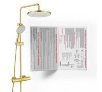 JUSTER Colonna Doccia con Miscelatore Termostatico,Dorato,Set Completo Accessori Doccia con Soffione Circolare a Pioggia, Dotato di Asta Doccia Regolabile, Suite Doccia
