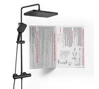 JUSTER Colonna Doccia con Miscelatore Termostatico,Nero,Set Completo Accessori Doccia con Soffione Circolare a Pioggia, Dotato di Asta Doccia Regolabile, Suite Doccia