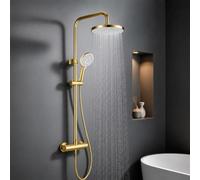 JUSTER Miscelatore termostatico doccia, Colonna doccia con miscelatore | Colonna doccia，coccia pioggia 23 cm, 3 getti, altezza reg., miscelatore termostatico 38°C, accessori, installazione facile.