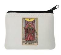 Justice Tarot Card Art Logo Neoprene Portamonete 10x11cm Bianco, bianco, Taglia unica