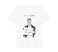 Justin Bieber Ufficiale Cosa intendi con Copertina Singola B&W Maglietta, Donna Plus-Size, Bianco, 2X