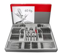 Justinus Twist - Set completo di posate da 60 pezzi, per 12 persone, con manico curvo, in acciaio inox 18/10 lucidato e lama in acciaio inox, forchetta, coltello e cucchiaio, per gastro e casa