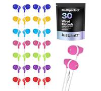 JustJamz Bulk - Confezione da 30 auricolari in-ear colorati, colori misti, compatibili con smartphone per scuole, bambini, aule e biblioteche