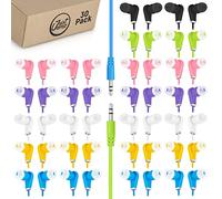 JustJamz Bulk - Confezione da 30 auricolari in-ear colorati, stereo da 3,5 mm, auricolari usa e getta, per scuole, bambini, aule e biblioteche
