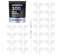 JustJamz | Confezione da 100 auricolari basici, auricolari in-ear bianco perla, cuffie usa e getta, set di auricolari per studenti