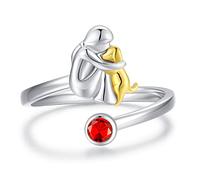 JUSTKIDSTOY Anello a forma di cane in argento Sterling 925, con simpatico animale, regolabile, con pietra portafortuna di luglio, regalo per donne e ragazze amanti degli animali domestici