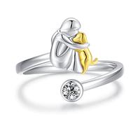 JUSTKIDSTOY Anello per cani in argento Sterling 925 con simpatico animale regolabile, anello portafortuna per cani, regalo per donne e ragazze amanti degli animali domestici