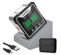 JUSTOOL Angle Finder Digitale con Ricarica USB LCD Inclinometro 4x90° con Magnetico Forte su 4 Lati Level Box Goniometro Impermeabile IP54 per Carpenteria Edilizia Muratura Automobile- Nero Grigiastro