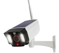 JUSTOP Telecamera CCTV fittizia, a energia solare, luci di inondazione di sicurezza a LED con sensore di movimento PIR, impermeabile per uso esterno - bianco