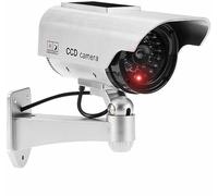 JUSTOP Telecamera CCTV fittizia per esterni/interni, telecamera di sicurezza finta impermeabile con luce LED a energia solare o a batteria, argento