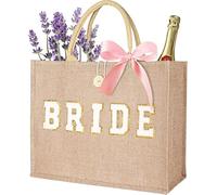 JUSTOTRY 1 sacchetto di iuta per addio al celibato da donna, con stampa "BRIDE" lettering per spose e accessori da donna Jga, regalo estetico per Team Bride, Sposa, 41 cm x 28 cm x 2.5 cm