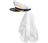 JUSTOTRY Cappello da capitano marinaio da donna per addio al nubilato, cappello da festa della squadra con velo bianco per accessori da donna Jga, cappello con scritta "BRIDE" per la decorazione da