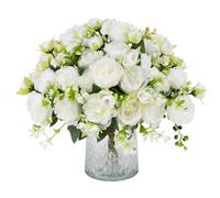 JUSTOYOU 4 mazzi di peonie artificiali con 20 fiori di peonie finte in seta, bouquet di rose per matrimoni, casa, tavolo, feste, decorazione per finestre (bianco)