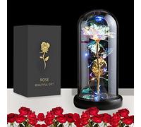 JUSTOYOU Rose regalo per donne, madri, mogli, fiori artificiali colorati, regalo per donne, sempre in cupola di vetro, fiore arcobaleno rosa per compleanno, Natale, festa della mamma (bianco)