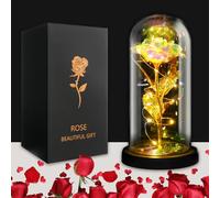JUSTOYOU Rose regalo per donne, madri, mogli, fiori artificiali colorati, regalo per donne, sempre in cupola di vetro, fiore arcobaleno rosa per compleanno, Natale, festa della mamma (oro)