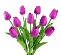 JUSTOYOU - Tulipani artificiali in lattice PU, sembrano veri al tatto, adatti per bouquet di nozze, per feste e come decorazione per la casa, 10 pezzi (lilla)