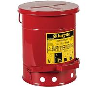 Justrite Tanica di sicurezza per rifiuti oleosi in acciaio zincato 09100, con leva a pedale, capacità 20 l, diametro esterno 28 cm x 30,3 cm, colore rosso