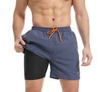 JustSun Costume Uomo Mare Costumi da Bagno Uomo Corto con Fodera a Compressione 2 e 1 Pantaloncini Piscina Surf Short Pantaloncino Uomo Asciugatura Rapida Blu Denim L