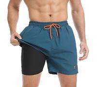 JustSun Costume Uomo Mare Costumi da Bagno Uomo Corto con Fodera a Compressione 2 e 1 Pantaloncini Piscina Surf Short Pantaloncino Uomo Asciugatura Rapida Blu Pavone L