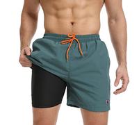 JustSun Costume Uomo Mare Costumi da Bagno Uomo Corto con Fodera a Compressione 2 e 1 Pantaloncini Piscina Surf Short Pantaloncino Uomo Asciugatura Rapida Erba Verde M