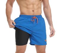JustSun Costume Uomo Mare Costumi da Bagno Uomo Corto con Fodera a Compressione 2 e 1 Pantaloncini Piscina Surf Short Pantaloncino Uomo Asciugatura Rapida Blu Mare L