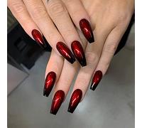 JUSTUNX 24 Pz Dark Halloween Nails Rosso Lungo Quadrato Chiodi Falsi Stampa su Unghie per Donne e Ragazze