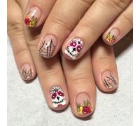 JUSTUNX 24 Pz Fantasma Zucca Cobweb Halloween Unghie Teschio Chiodi Falsi Stampa su Unghie per Donne e Ragazze (B, 1)