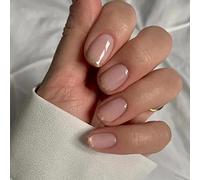 JUSTUNX 24pcs Breve Francese Unghie False Nude Bordo Oro Bianco e Nero Contrasto Stampa su Unghie per Donne e Ragazze (A)