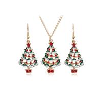 JUSTUNX Set di gioielli di Natale per le donne, Orecchini Pendente Albero di Natale, Collana Pendente di Natale regolabile