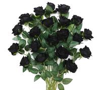 JUSTUO 20 rose artificiali nere, bouquet realistiche per casa, ufficio, feste, matrimoni, giardino (artificiale rosa nera)