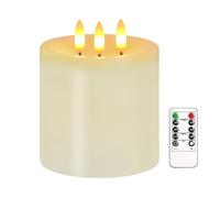 Justup Candele a LED senza fiamma, grandi 3 stoppini LED con telecomando e timer, vera cera, pilastri alimentati a batteria candele per la casa Natale Ringraziamento Decor (Lvory)