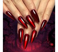 JUSTUSNX 24 Pcs Dark Halloween Vampire False Unghie Rosse Lunge Stiletto False Unghie Rosse Gocce di Sangue Premere sulle unghie per donne e ragazze (B)
