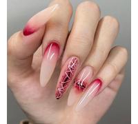 JUSTUSNX 24 Pcs Dark Halloween Vampire False Unghie Rosse Lunge Stiletto False Unghie Rosse Gocce di Sangue Premere sulle unghie per donne e ragazze (E)