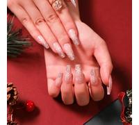 JUSTUSNX 24 pz Natale Unghie False Gradiente Lunghe Chiodi False Fiocco di Neve Stampa su Unghie per Donne e Ragazze (A)