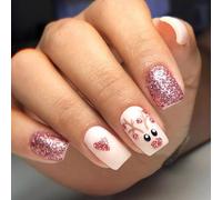 JUSTUSNX 24 pz Natale Unghie finte Quadrate Paillette Unghie finte Fiocco di neve Stampa su Unghie per le donne e le ragazze (A)