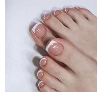 JUSTUSNX 24 unghie finte francesi quadrate con bordi bianchi unghie finte in argento con paillettes glitterate in polvere su unghie dei piedi per donne e ragazze (A)