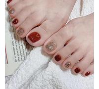 JUSTUSNX 24 unghie finte in cristallo rosso, verde, marrone, per donne e ragazze (B)