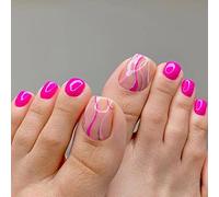 JUSTUSNX 24 unghie finte quadrate con rose finte unghie colorate a pressione sulle unghie dei piedi per donne e ragazze (A)