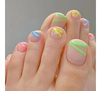 JUSTUSNX 24 unghie finte quadrate con rose finte unghie colorate a stampa sulle unghie dei piedi per donne e ragazze (B)