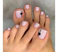 JUSTUSNX 24 unghie finte quadrate francesi a forma di cuore nere finte unghie dei piedi con strass stampa sulle unghie dei piedi per donne e ragazze