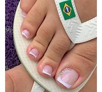 JUSTUSNX 24 unghie finte quadrate francesi nude rosa viola con strass di cristallo premere sulle unghie dei piedi per donne e ragazze (B)