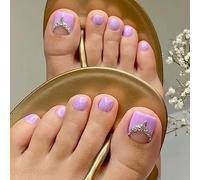 JUSTUSNX 24 unghie finte quadrate francesi nude rosa viola finte strass cristallo premere sulle unghie dei piedi per donne e ragazze (A)