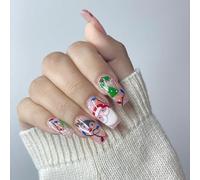 JUSTUSNX 24pc Christmas unghie finte cappello di natale unghie False unghie corti premere sulle unghie per donne e ragazze (B)