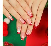 JUSTUSNX 24pc le unghie finte di natale le unghie rosse Stripe le unghie False quadrato premere corto sulle unghie per donne e ragazze