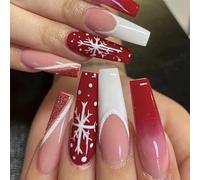 JUSTUSNX 24pc rosso natale unghie finte neve unghie finte quadrato sulle unghie per donne e ragazze