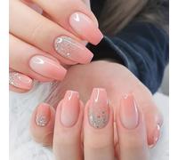 JUSTUSNX 24pcs Quadrato Paillette Unghie False Gradiente Unghie Media Lunghezza Stampa su Unghie per Donne e Ragazze (A)