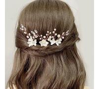 JUSTUSNX 3 pz Oro/Argento Sposa Headpiece Perla Capelli Pins Accessori Bridal Crystal Flower Hair Pieces per le donne e le ragazze (A)