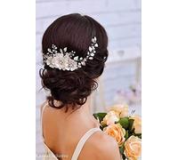 JUSTUSNX Accessorio per capelli da sposa e sposa con perle e cristalli argentati, per capelli e ragazze