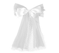 JUSTUSNX bianco velo corto da sposa, fiocco velo da sposa con clip per le donne e le ragazze accessori del partito (B)