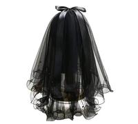 JUSTUSNX Breve velo da sposa nero, 2 livelli gotico velo da sposa festa di Halloween velo d'arco con pettine Cosplay accessori per le donne e le ragazze